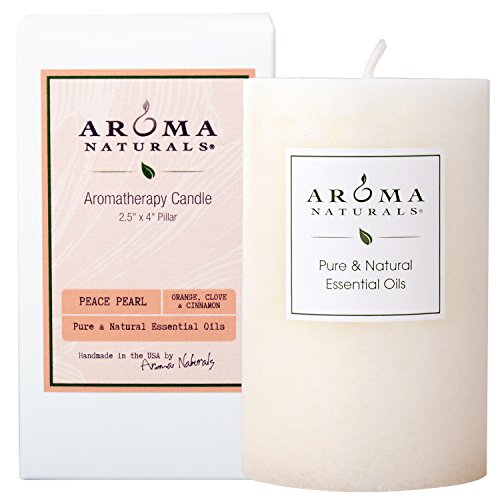 Aroma Naturals Orange, Clove and Cinnamon Essential Oil Scented Pillar Candle, Peace Pearl, 2.5 inch x 4 inch