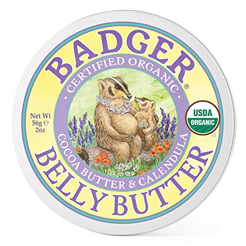 Badger - Belly Butter, Cocoa Butter & Calendula, Certified Organic Belly Butter, Vitamin E Belly Butter, Coconut Oil Belly Butter, Pregnant Belly Butter for Stretched Skin, 2 oz