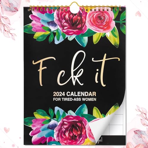 2024 Wall Calendar for Women | Funny Sweary Monthly Planner Gag Gift | Fu-ck it 2024 Home Office Hanging Calendar