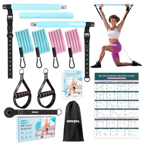 Pilates Bar Kit with Resistance Bands for Women, Multifunctional Screw Yoga Pilates Bar with Heavy-Duty Metal Adjustment Buckle, Portable Pilates Equipment for Home Gym Workouts(25-110LBS)