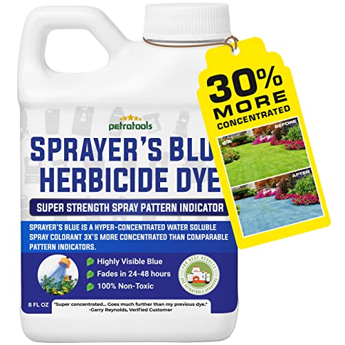 PetraTools Blue Herbicide Lawn Dye - Super Strength Concentrate 3X More Than Others, for Herbicides, Fertilizer & Weed Killer - Blue Mark Spray Indicator for Home and Commercial Sprayer Use (8oz)