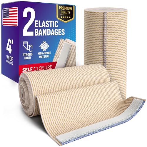 Premium Elastic Bandage Wrap – (2pk) – 4” Self-Closing Reusable Compression Bandage Wrap - Foot, Elbow, Knee Wrap