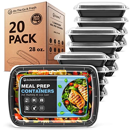 GUANFU Meal Prep Containers Reusable, 20 Pack Extra-Thick Food Storage Containers w/Lids Plastic Bento Box BPA Free Lunch Boxes Disposable Stackable Microwave Dishwasher Freezer Safe(28 oz)