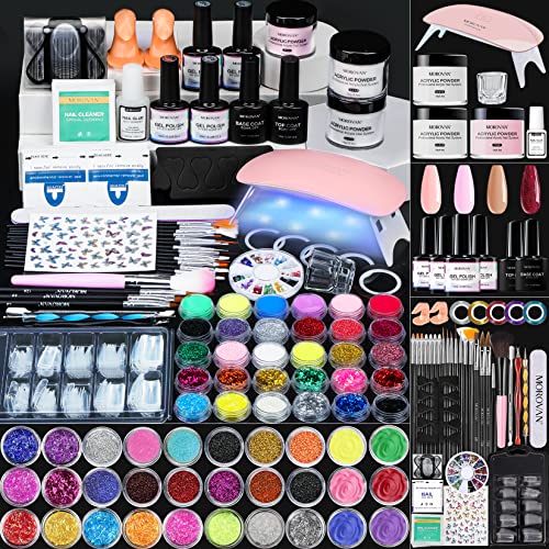 Morovan Acrylic Nail Kit for Beginners: with Everything Professional Gel Polish Kit with U V Lamp Acrylic Nail Set with Glitter Acrylic Powder Complete Starter Kit Acrylic Nail Supplies