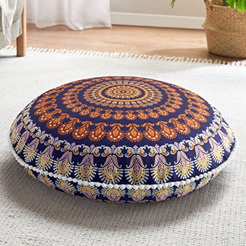 Codi Meditation Floor Pillows, Round Large Pillow Seating for Adults, Bohemian Mandala Circle Floor Cushion for Outdoor Fireplace Yoga Living Room, 32 Inch, Yellow Memory Foam Added