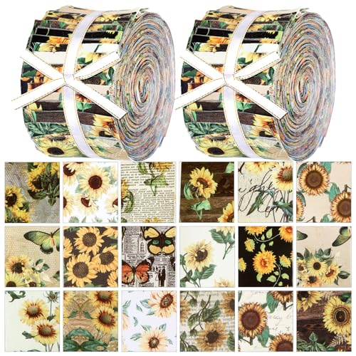 Ganeen 100 Pcs Cotton Fabric Patchwork Quilting Strips 2.56 Inch Precut Patchwork Roll Japanese Style Cotton Fabric Quilting Fabric Strips Craft for DIY Craft Sewing (Sunflower)