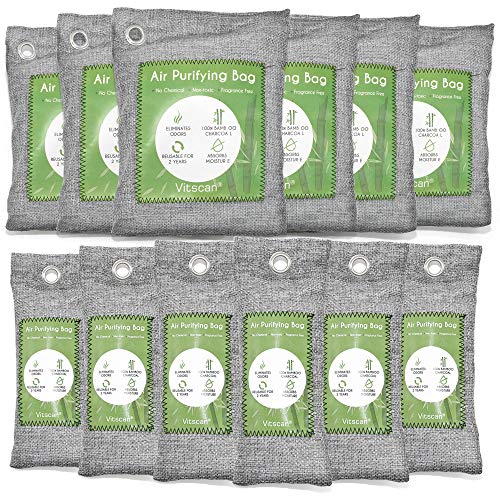 Bamboo Charcoal Air Purifying Bag, Activated Charcoal Bags Odor Absorber, Moisture Absorber, Natural Car Air Freshener, Shoe Deodorizer, Odor Eliminators For Home, Pet, Closet (Essential 12 Pack)