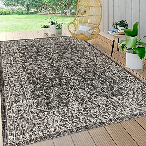 JONATHAN Y SMB103C-9 Palazzo Vine and Border Textured Weave Indoor Outdoor Area Rug Coastal Bohemian Rustic Glam Easy Cleaning Bedroom Kitchen Backyard Patio Non Shedding, 9 X 12, Black/Gray