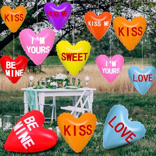 Wiwiqing 14 PCS Valentine Inflatable Decor Large Hearts Blow Up Ornament Valentines Day Yard Decor Inflatable Conversation Hearts Hanging Decor for Wedding Anniversary Party(16 Inch, 24 Inch)