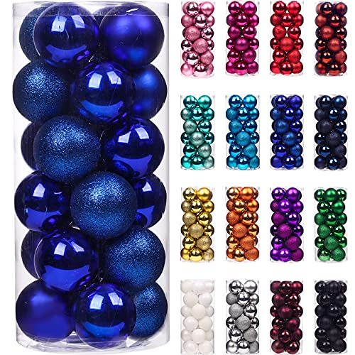 Emopeak 24Pcs Christmas Balls Ornaments for Xmas Christmas Tree - Mini Shatterproof Christmas Tree Decorations Hanging Ball for Holiday Wedding Party Decoration, Royal Blue