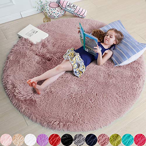 Blush Fluffy Circle Round Rug for Bedroom 5