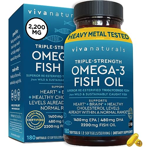 Triple Strength Omega 3 Fish Oil Supplement - 2200mg per Serving, Fatty Acid Supplements with EPA DHA & Omega3 - Re-Esterified Triglyceride for Increased Absorption - 180 Count