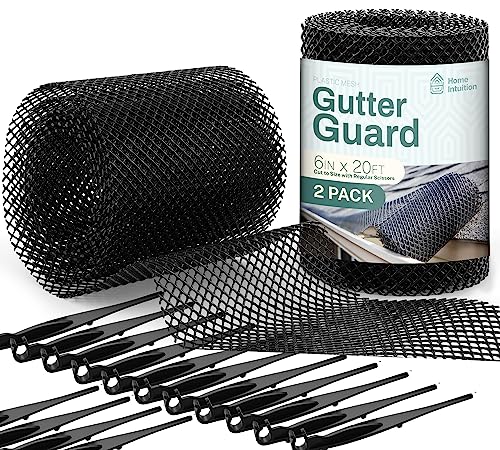 Home Intuition 2-Pack Leader and Gutter Guard from Leaves, Twigs, Branches Plastic Mesh Guards Leaf Protector 6