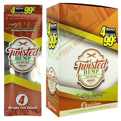 Twisted Hemp Wraps Natural Cigarette Rolling Papers Display | 4 Wraps Per Sleeve | Pack of 15 | 60 Wraps Total (Endless Summer)