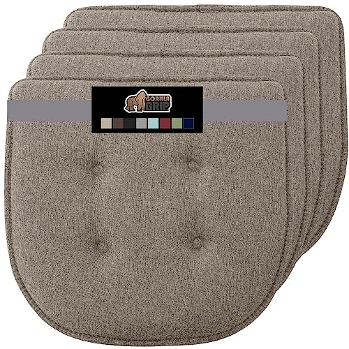 Gorilla Grip Tufted Memory Foam Chair Cushions, Set of 4 Comfortable Pads for Dining Room, Slip Resistant Backing, Washable Kitchen Table, Office Chairs, Computer Desk Seat Pad Cushion, 16x17 Beige