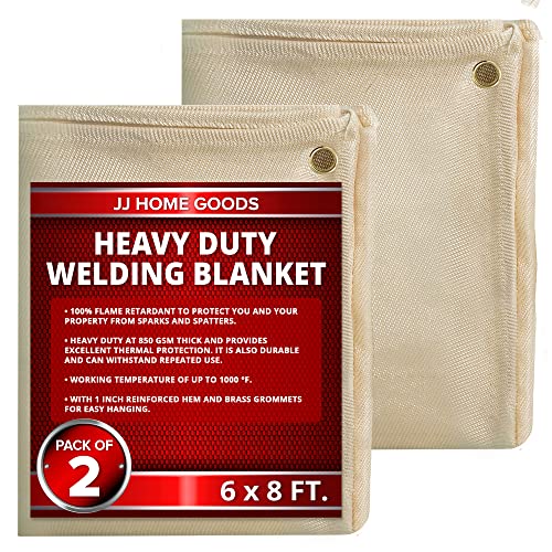 JJ CARE Welding Blanket - 2 Packs 6ft x 8ft Welding Mat - 850GSM Fiberglass Welding Blanket with Brass Grommets, Welders Blanket for Grill, Smoker Welding Blanket Heavy Duty, Welding Tarp & Shield