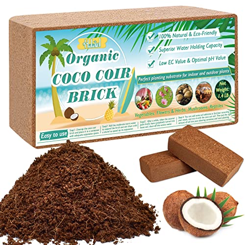 Halatool 1.4LB Organic Coco Coir Brick Natural Compressed Coconut Coir Bricks Nutrient Potting Mix Soil with Low EC & pH Balance Premium Coconut Fiber Substrate for Plants Flowers Greenhouses Reptiles