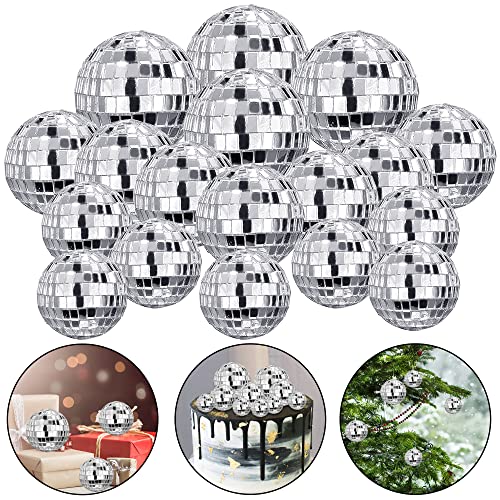 27 PCS Disco Ball Cake Decoration Ornaments Reflective Mirror Ball Cake Decoration 70s Disco Themed Party Decoration Silver Disco Table Decoration for Christmas Tree Dance Music