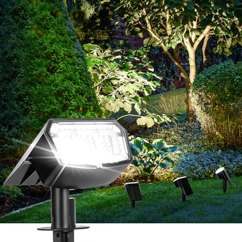 AUDERWIN Solar Spot Lights Outdoor Waterproof 4 Pack IP65, 63 LED 3 Lighting Modes Spotlights for Yard Garden House Garage Pathway