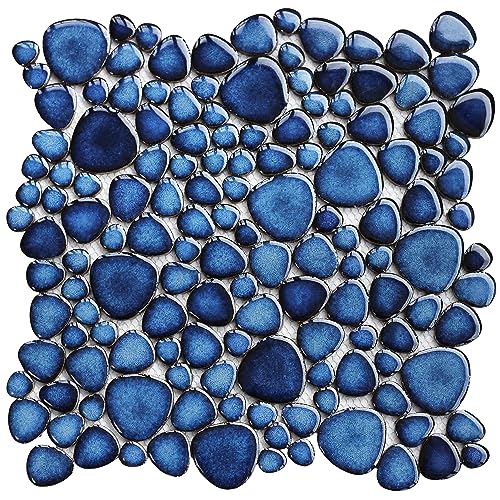 Elephantile Cobalt Blue Pebble Tiles for Shower Floor Bathroom Floor Wall Mosaic Tile [Set of 5 Sheets]