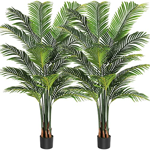 VIAGDO Artificial Palm Tree 6ft Tall Fake Palm Tree Decor with 16 Detachable Trunks Faux Tropical Palm Silk Plant Feaux Plants in Pot for Home Office Living Room Floor Decor Indoor, 2 Pack