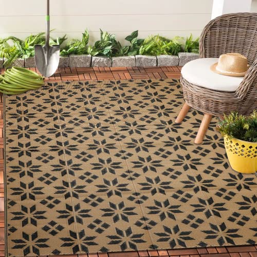 NFECO Reversible Rugs Plastic Rug Outdoor Rug Lightweight Outside Mats with Carrying Bag Modern Outdoor Rug for Patio Portable Mats for RV Backyard Deck Picnic Beach(5x7,Yellow Flower)